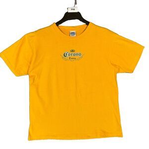 Vintage 2004 Corona Extra Beer T-Shirt Large L Yellow Cygnus Graphic Tee
